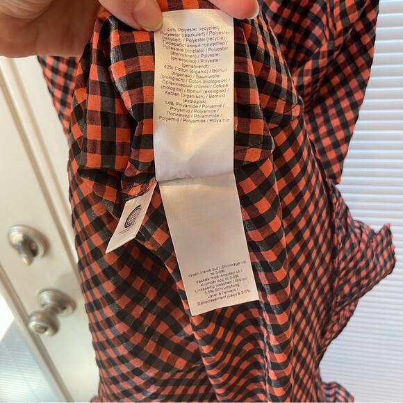 Ganni Smocked Gingham Midi Dress Orange and Black Sleeveless Dress NWT - Picture 13 of 16